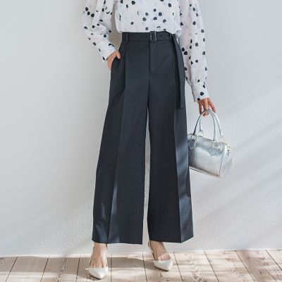 ベルト付きワイドシルエットパンツ≪洗濯機で洗える≫
