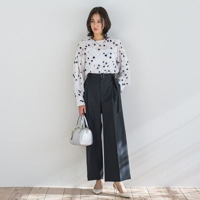 ベルト付きワイドシルエットパンツ≪洗濯機で洗える≫
