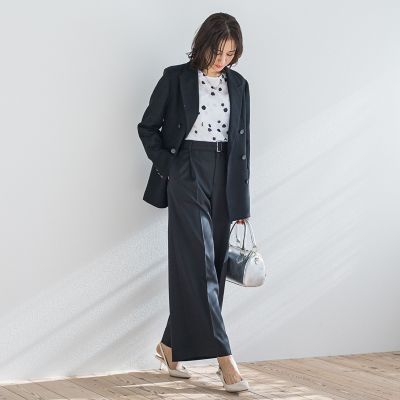 ベルト付きワイドシルエットパンツ≪洗濯機で洗える≫