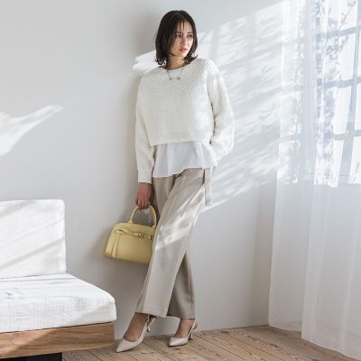 ベルト付きワイドシルエットパンツ≪洗濯機で洗える≫