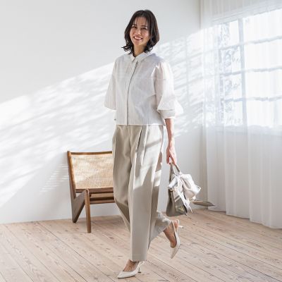 ベルト付きワイドシルエットパンツ≪洗濯機で洗える≫