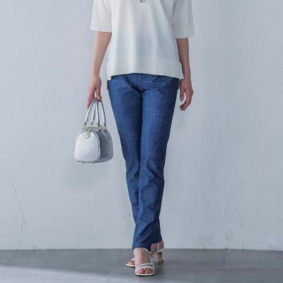 ＜LAUTREAMONT (Women)＞デニムプリントハイテンションジャージパンツ≪洗濯機で洗える≫