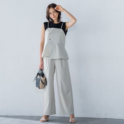 サテンコードワイドパンツ≪セットアップ対応／洗濯機で洗える≫