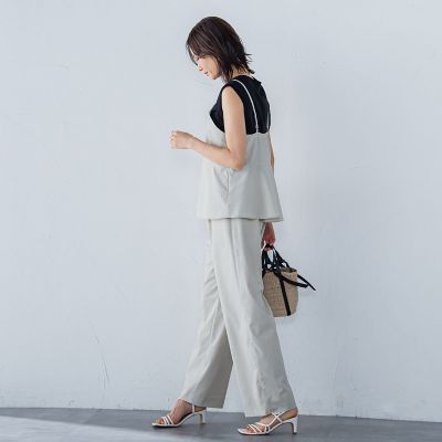 サテンコードワイドパンツ≪セットアップ対応／洗濯機で洗える≫