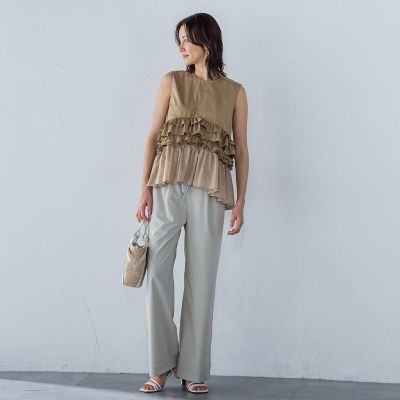 サテンコードワイドパンツ≪セットアップ対応／洗濯機で洗える≫