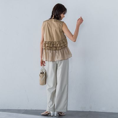 サテンコードワイドパンツ≪セットアップ対応／洗濯機で洗える≫