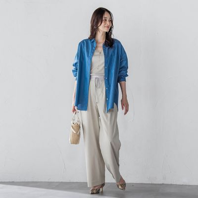 サテンコードワイドパンツ≪セットアップ対応／洗濯機で洗える≫