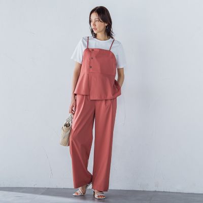 サテンコードワイドパンツ≪セットアップ対応／洗濯機で洗える≫