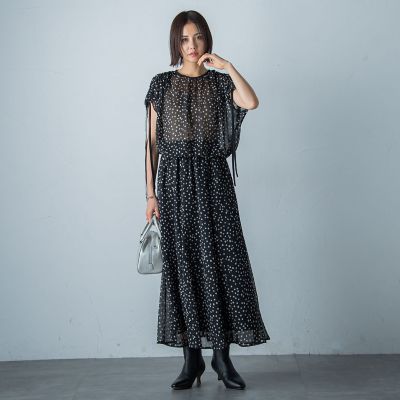楊柳ドットプリントスカート≪洗濯機で洗える≫