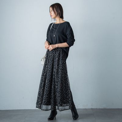 楊柳ドットプリントスカート≪洗濯機で洗える≫