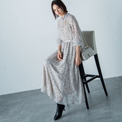 楊柳ドットプリントスカート≪洗濯機で洗える≫
