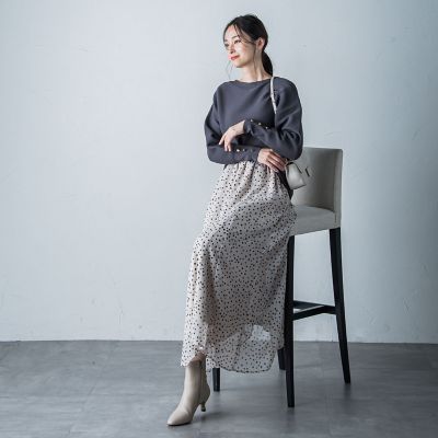 楊柳ドットプリントスカート≪洗濯機で洗える≫