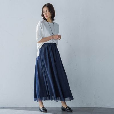 シアーデニムエアリーチュールスカート≪洗濯機で洗える≫