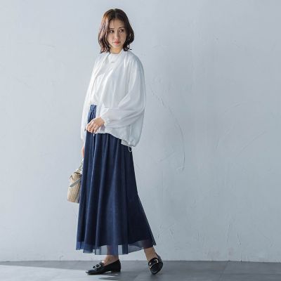 シアーデニムエアリーチュールスカート≪洗濯機で洗える≫