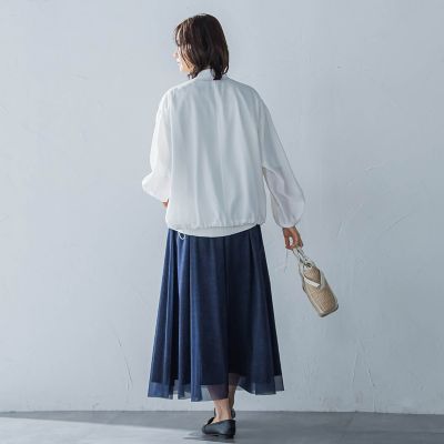 シアーデニムエアリーチュールスカート≪洗濯機で洗える≫