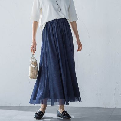 シアーデニムエアリーチュールスカート≪洗濯機で洗える≫