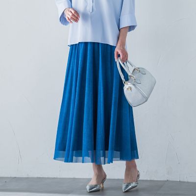 シアーデニムエアリーチュールスカート≪洗濯機で洗える≫