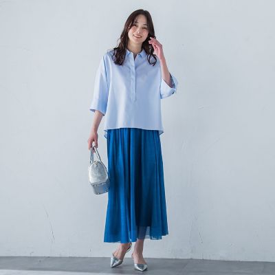 シアーデニムエアリーチュールスカート≪洗濯機で洗える≫
