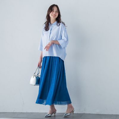 シアーデニムエアリーチュールスカート≪洗濯機で洗える≫