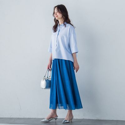 シアーデニムエアリーチュールスカート≪洗濯機で洗える≫