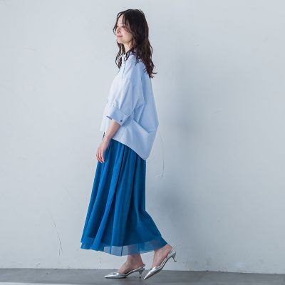シアーデニムエアリーチュールスカート≪洗濯機で洗える≫