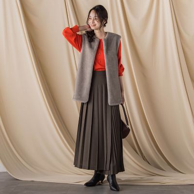 LAUTREAMONT (Women)/ロートレアモン アシンメトリーコンビプリーツスカート 11キャメル ひざ丈スカート【三越伊勢丹/公式】
