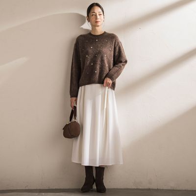 ウールブレンドストレッチフレアスカート≪セットアップ対応／手洗い