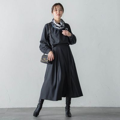 ウールブレンドストレッチフレアスカート≪セットアップ対応／手洗い