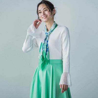 【洗えるニット】袖シアーリブニット