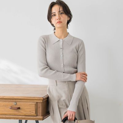 ＜LAUTREAMONT (Women)＞【洗えるニット】襟付きポロニット