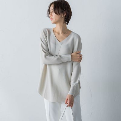 【ロートレアモン】【洗える】ホールガーメントVネックニットプルオーバー 洗える】ホールガーメントVネックニットプルオーバー