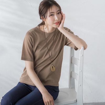 ＜LAUTREAMONT (Women)＞【ＷＥＢ限定】【３サイズ】５分袖ニットＴシャツ≪洗濯機で洗える≫