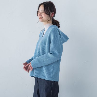 LAUTREAMONT / ロートレアモン 【一部店舗限定販売】片あぜ編みフード付きニットプルオーバー≪手洗い可能≫ 一部店舗限定販売】片あぜ編みフード付きニットプルオーバー