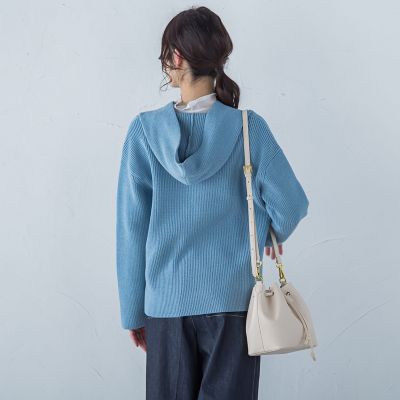 一部店舗限定販売】片あぜ編みフード付きニットプルオーバー≪手洗い