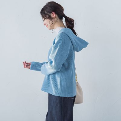 LAUTREAMONT / ロートレアモン 【一部店舗限定販売】片あぜ編みフード付きニットプルオーバー≪手洗い可能≫ 一部店舗限定販売】片あぜ編みフード付きニットプルオーバー
