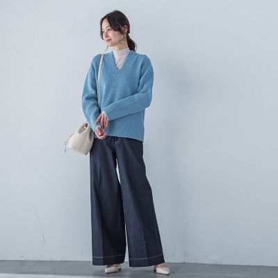 一部店舗限定販売】片あぜ編みフード付きニットプルオーバー