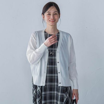 ペーパーヤーンＶネックカーディガン≪手洗い可能≫