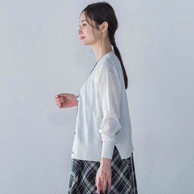 ペーパーヤーンＶネックカーディガン≪手洗い可能≫