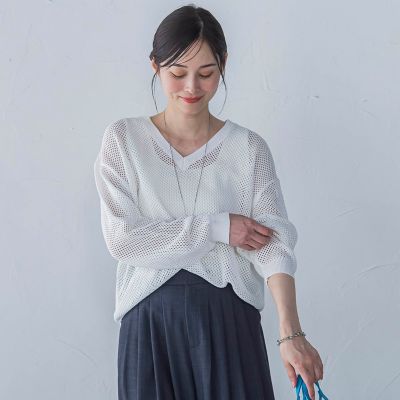 【SALE】LAUTREAMONT (Women)/ロートレアモン ドライタッチメッシュVネックニット&#8810;手洗い可能&#8811; 01ホワイト トップス【三越伊勢丹/公式】