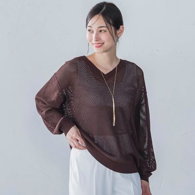 【SALE】LAUTREAMONT (Women)/ロートレアモン ドライタッチメッシュVネックニット&#8810;手洗い可能&#8811; 10ブラウン トップス【三越伊勢丹/公式】