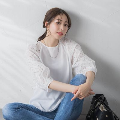 【ＷＥＢ限定】【３サイズ】ローンレース切り替えブラウス≪洗濯機で洗える≫