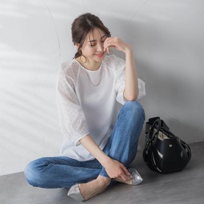 【ＷＥＢ限定】【３サイズ】ローンレース切り替えブラウス≪洗濯機で洗える≫