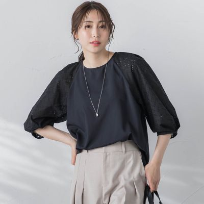 【ＷＥＢ限定】【３サイズ】ローンレース切り替えブラウス≪洗濯機で洗える≫
