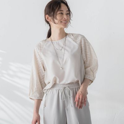 【ＷＥＢ限定】【３サイズ】ローンレース切り替えブラウス≪洗濯機で洗える≫