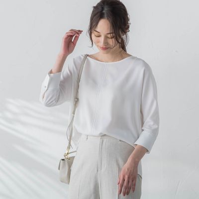 【ＷＥＢ限定】【３サイズ】配色ステッチアムンゼンブラウス≪ＵＶ／透け防止／接触冷感／洗濯機で洗える≫
