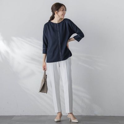 【ＷＥＢ限定】【３サイズ】配色ステッチアムンゼンブラウス≪ＵＶ／透け防止／接触冷感／洗濯機で洗える≫