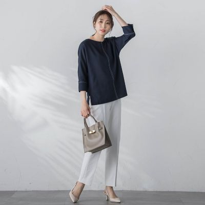 【ＷＥＢ限定】【３サイズ】配色ステッチアムンゼンブラウス≪ＵＶ／透け防止／接触冷感／洗濯機で洗える≫