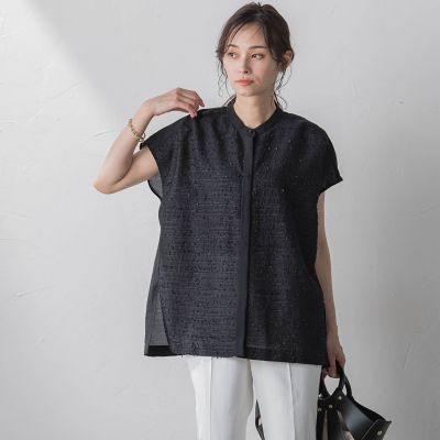 ＜LAUTREAMONT (Women)＞シアーツイード配色ブラウス≪洗濯機で洗える≫