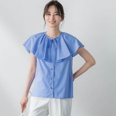 【ＷＥＢ＆一部店舗限定】ケープカラーノースリーブブラウス≪洗濯機で洗える≫
