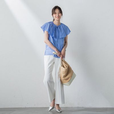 【ＷＥＢ＆一部店舗限定】ケープカラーノースリーブブラウス≪洗濯機で洗える≫